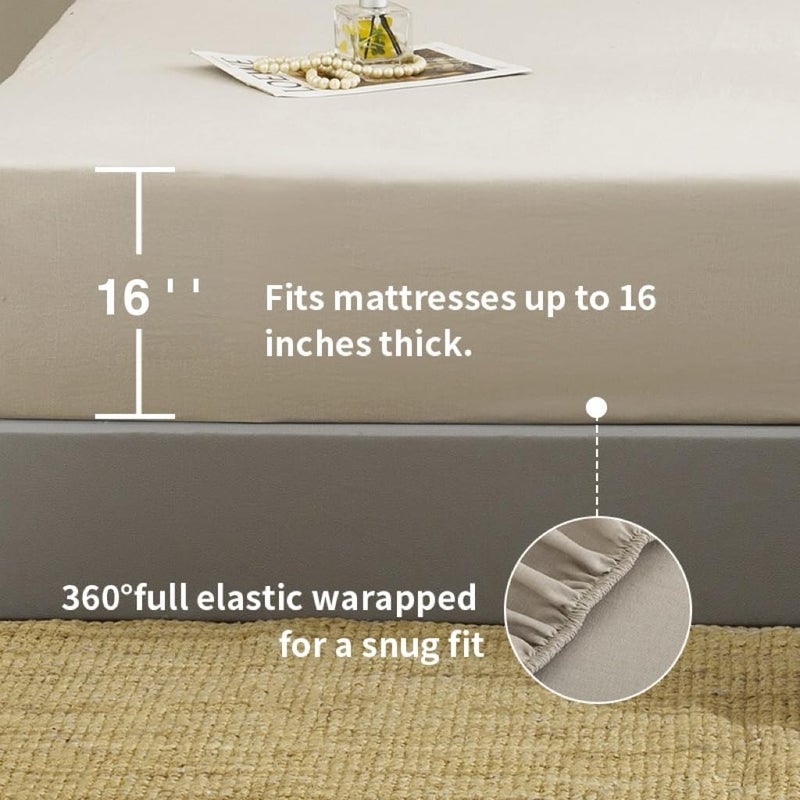 TUMEI Bedding 100% Linen Sheets California King  4Pcs Linen Sheets Set Cal King Soft Durable Deep Pocket Fitted Sheet & Flat Sheet & 2 Pillowcases  Natural Linen California King Size - Image 3